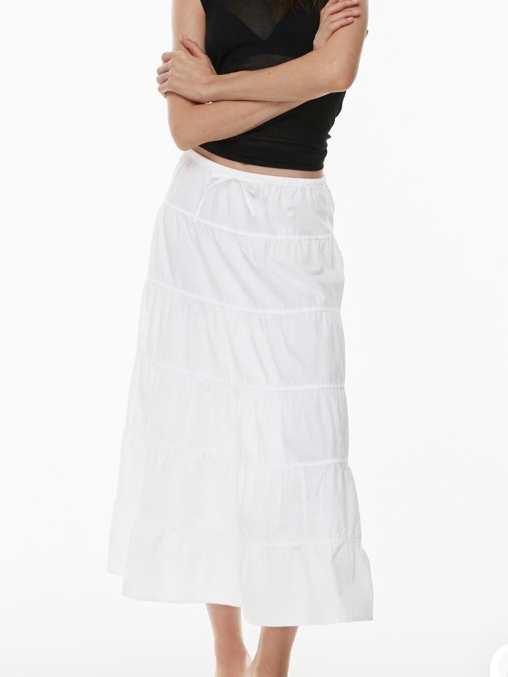 Aritzia Bouquet Poplin Skirt White Tiered Maxi Skirt 100% Cotton